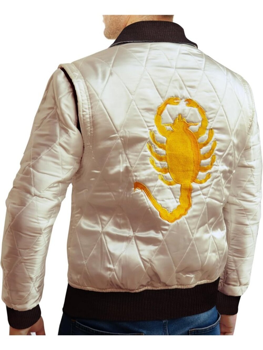 Luxurious Satin Quilted Jacket with Scorpio Embroidery - Stylish & Unique